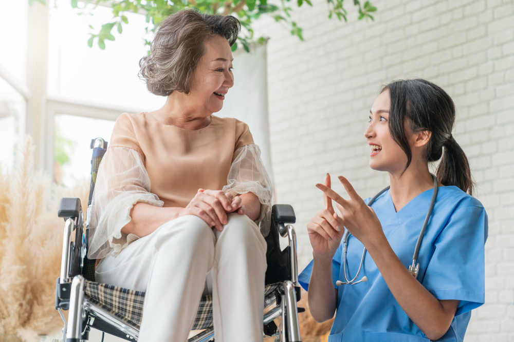female caregiver providing home care for seniors with dementia